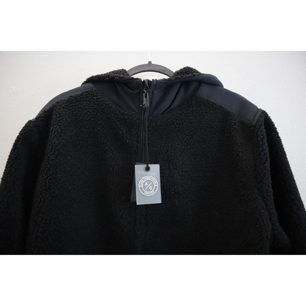 Asher Golf Men's Sz M Black Reversible Sherpa Hooded Full Zip Jacket